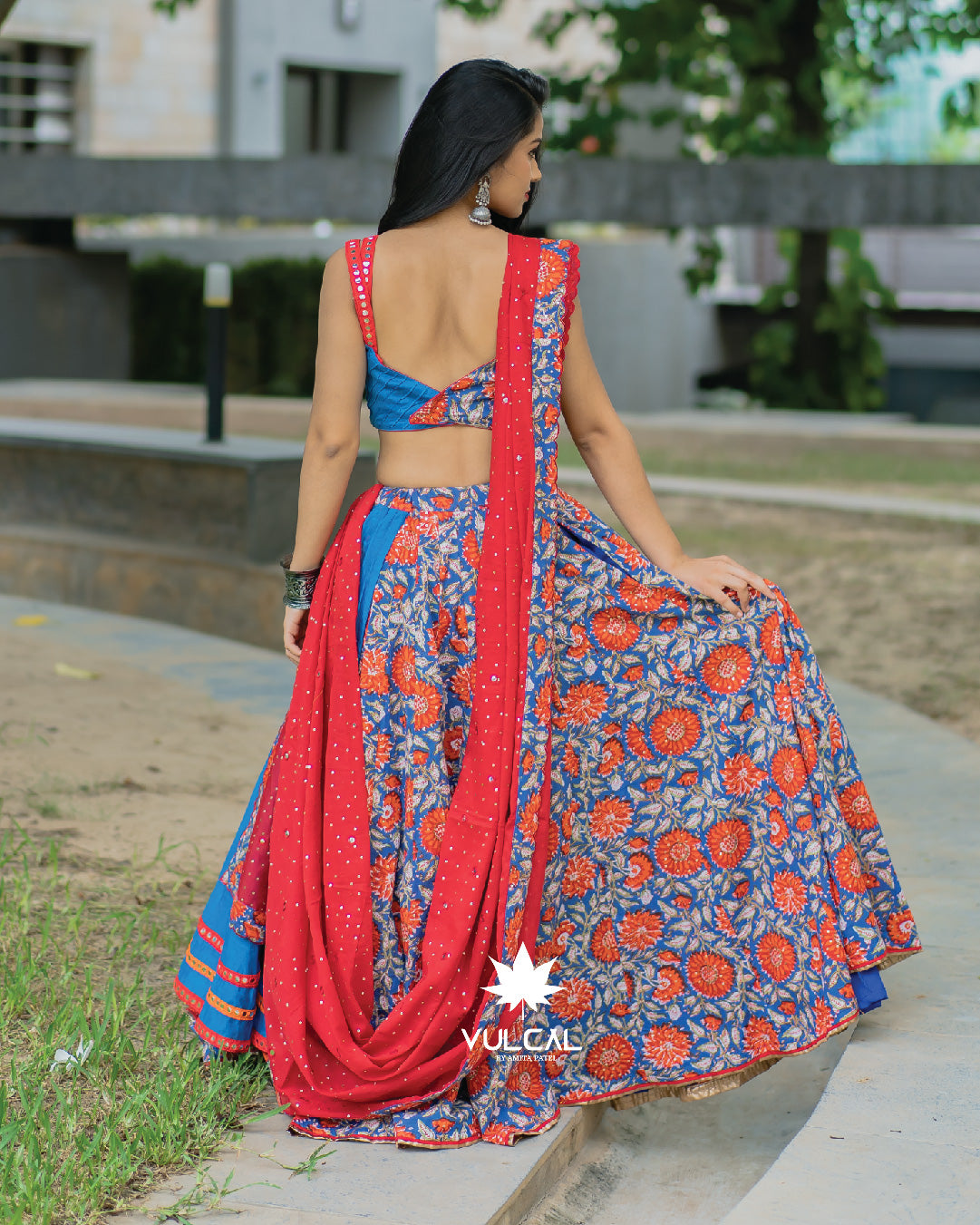 Blue & Red Navratri Chaniya Choli