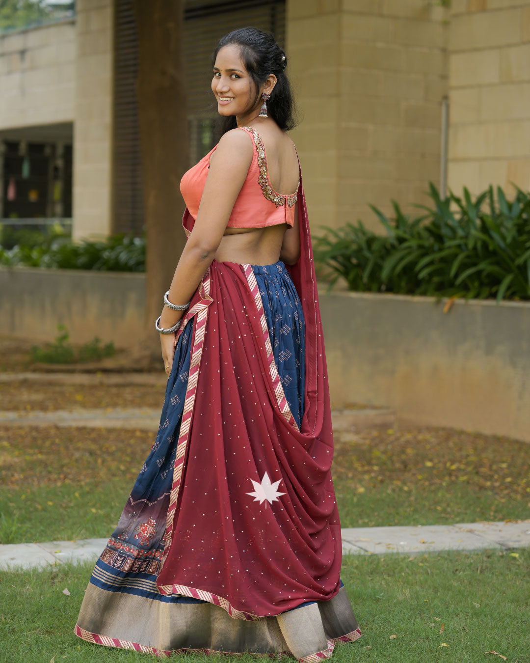 Blue And Peach Chaniya Choli Set
