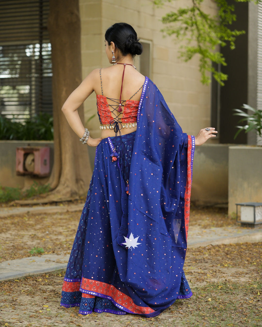 Blue And Orange Chaniya Choli Set