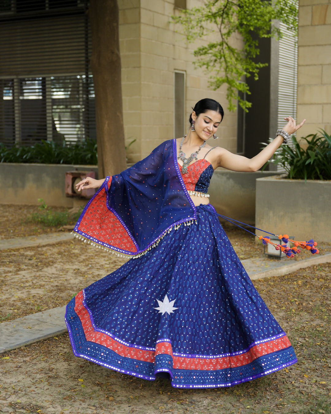 Blue And Orange Chaniya Choli Set