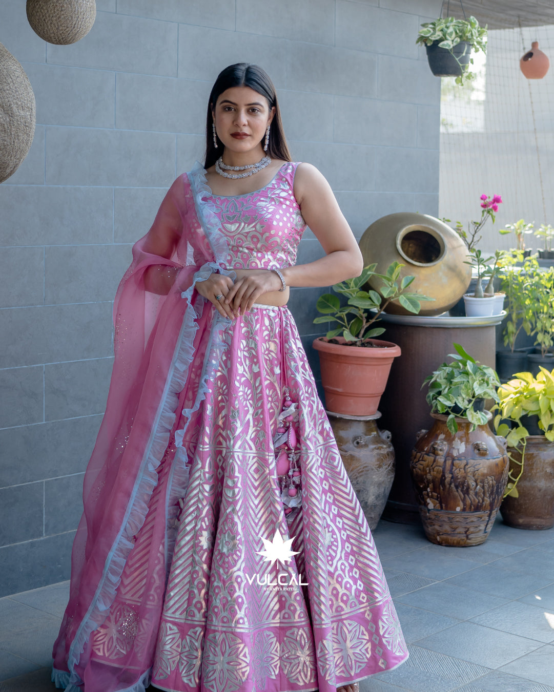 Pink & Silver Design Lehenga