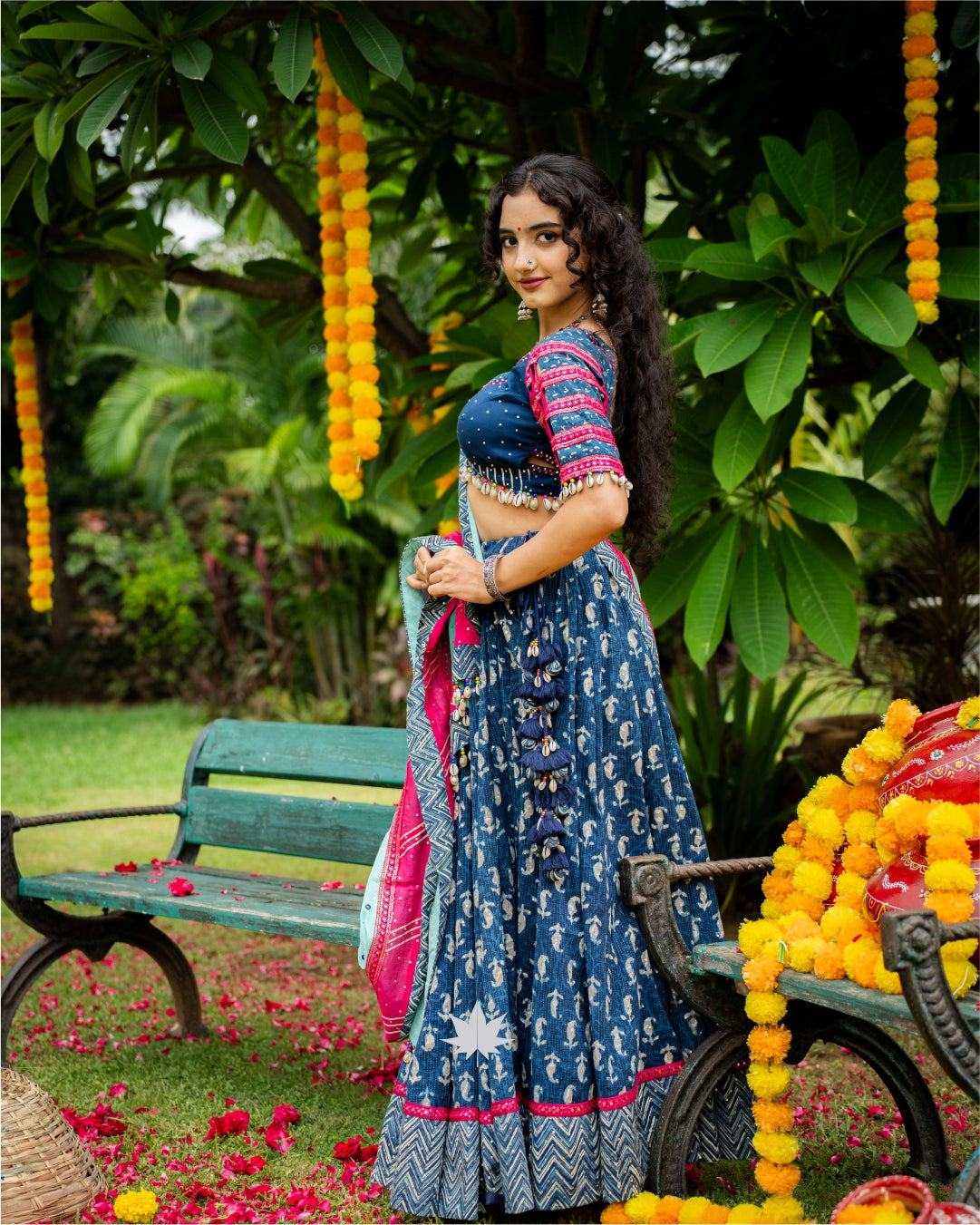Vibrant Navy Pink Bandhani Chaniya Choli set