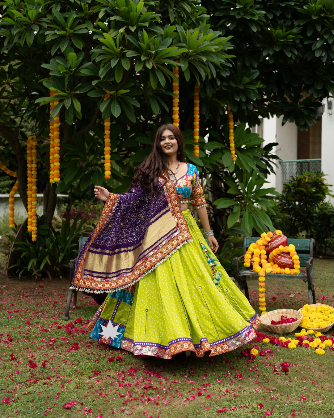 Lime Yellow Multicolor Chaniya Choli