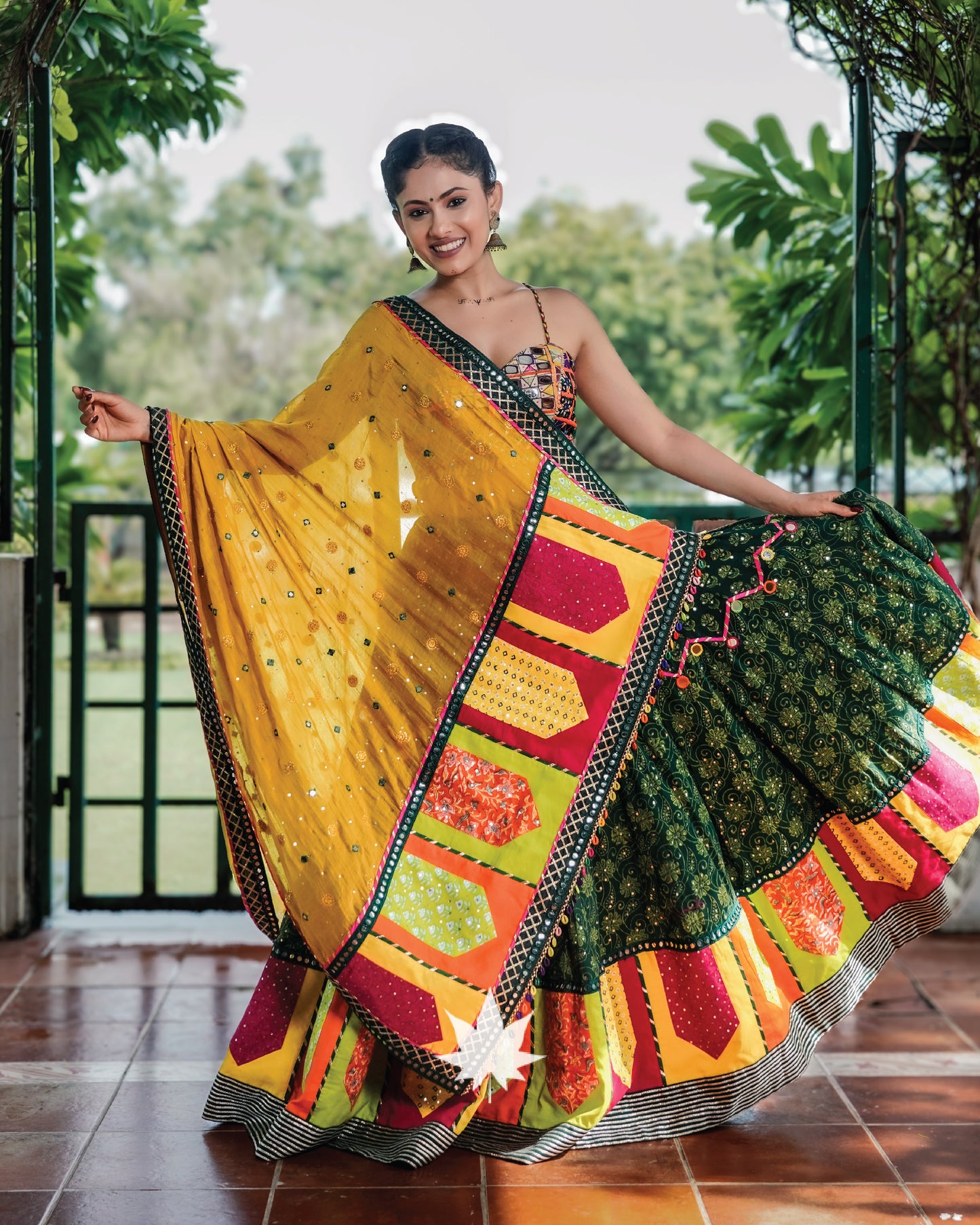 Green Multicolor Patchwork Chaniya Choli Set
