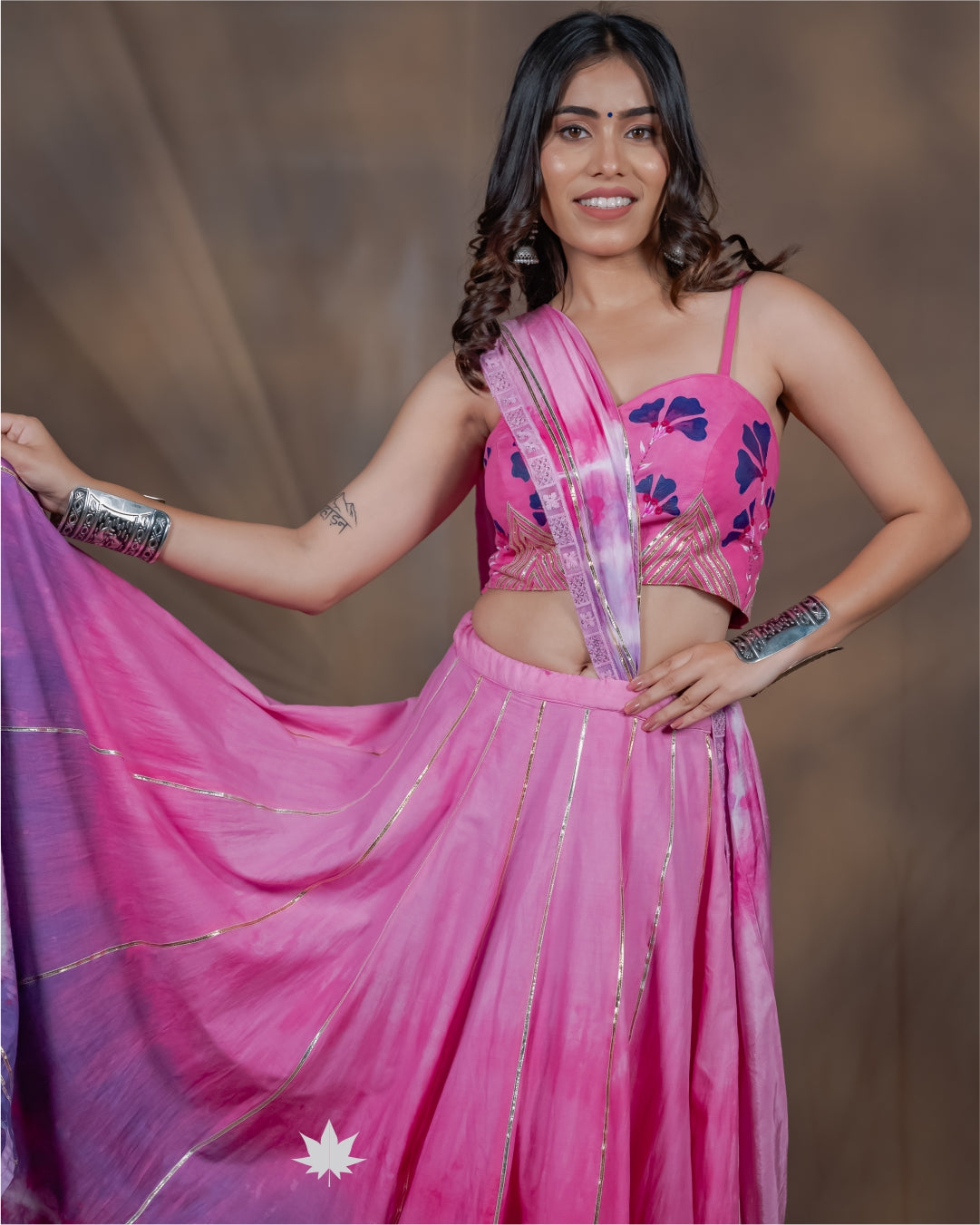 Pink and Purple Chaniya Choli with Hand-Painted Flowers