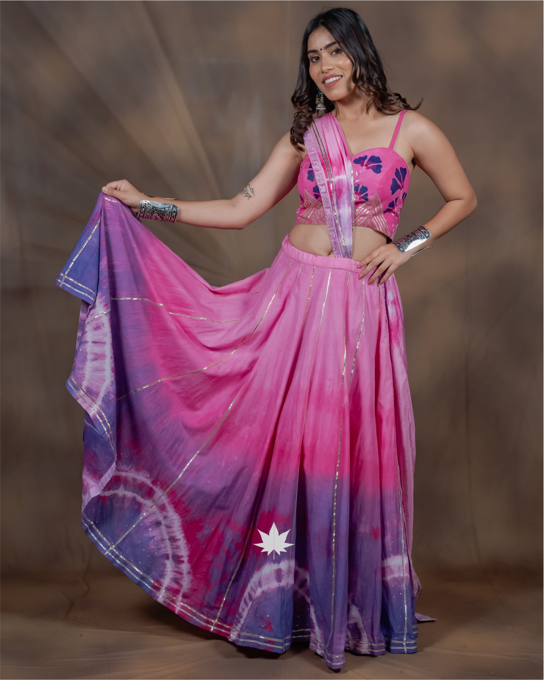Pink and Purple Chaniya Choli with Hand-Painted Flowers