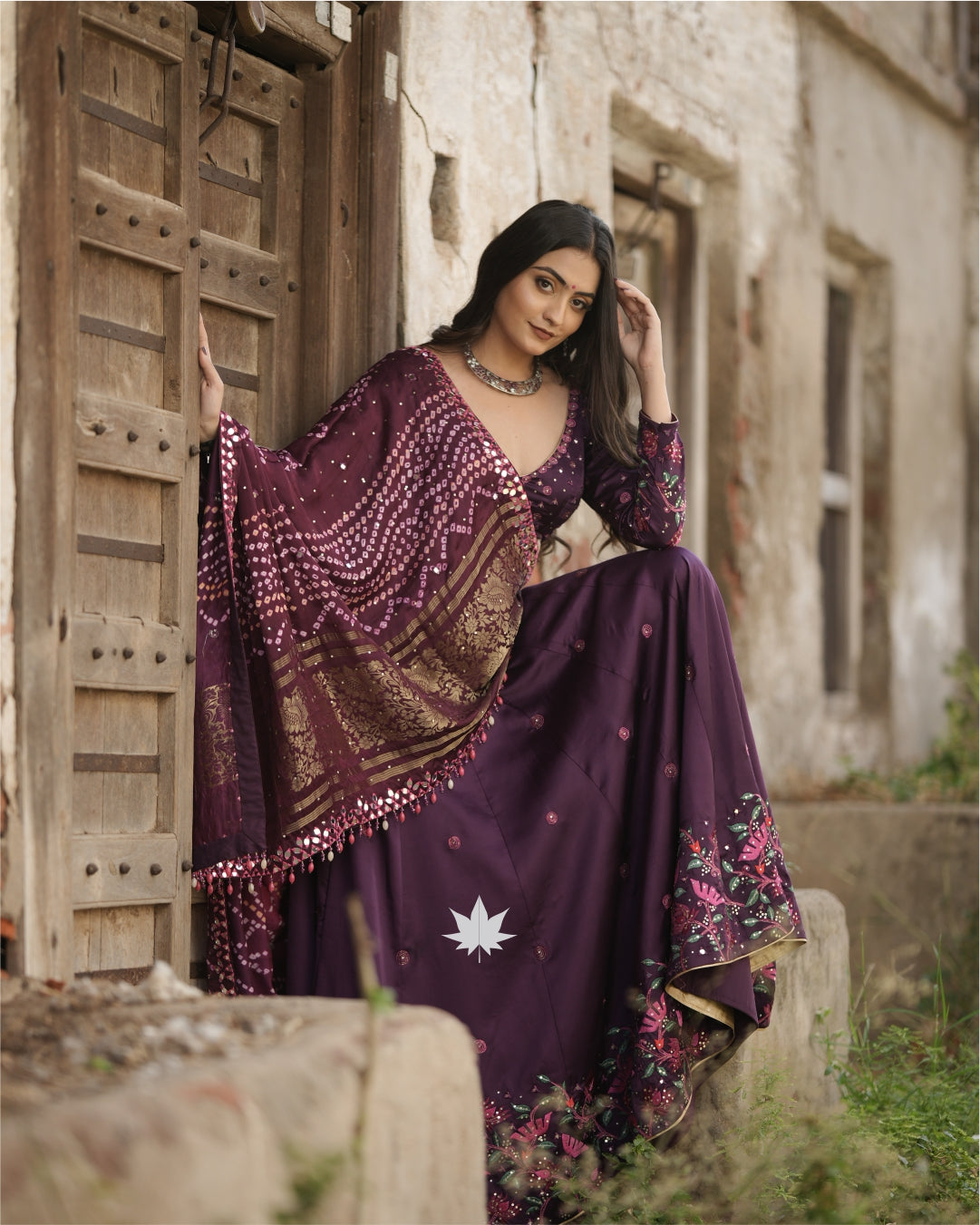 Wine Purple Chaniya Choli Set With Bandhai Dupatta