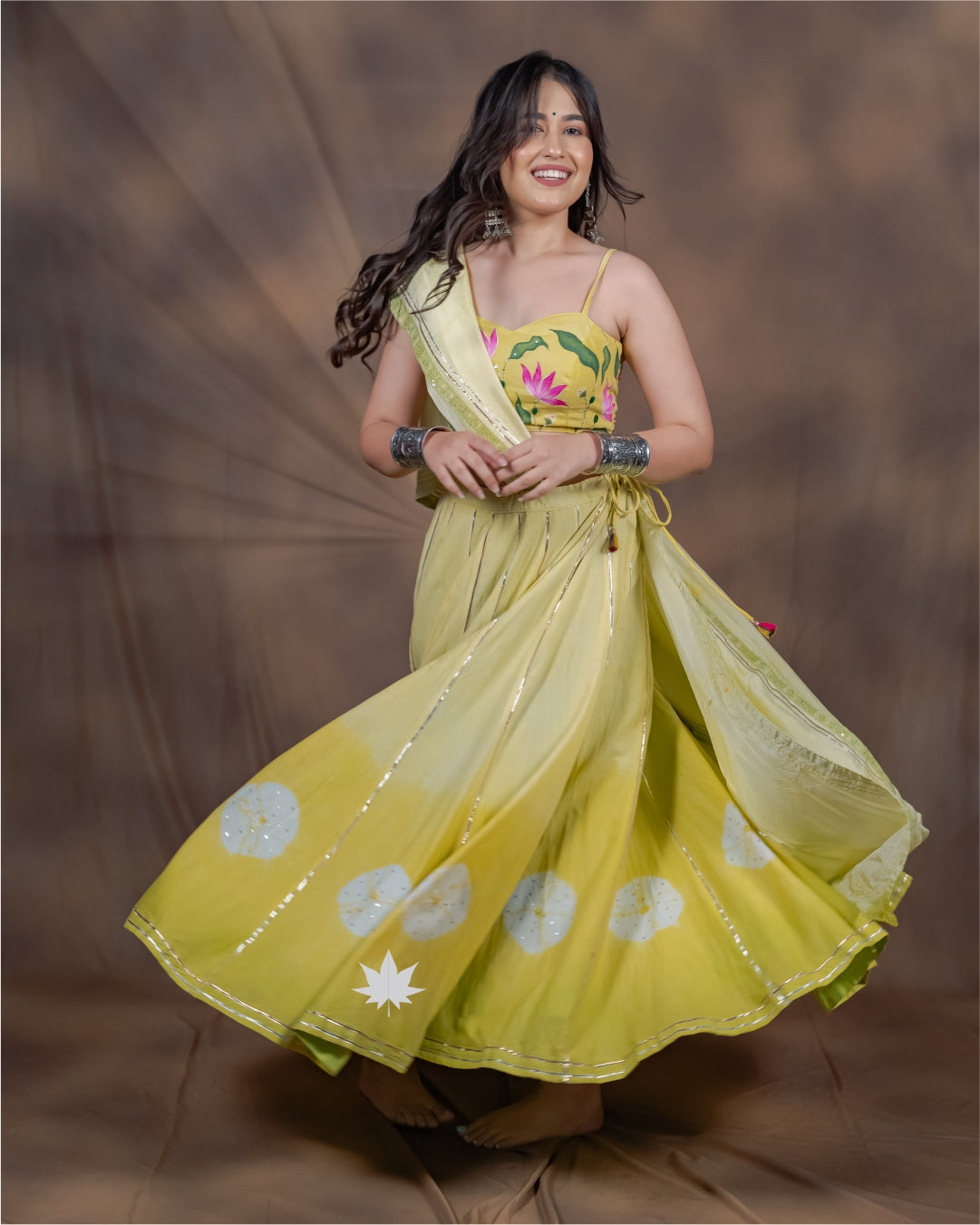 Yellow Chaniya Choli with Hand-Painted Flowers