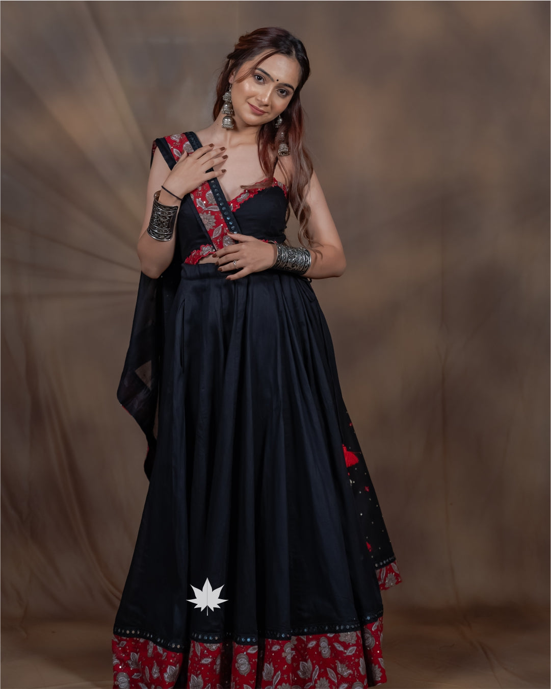 Black and Red Chaniya Choli with Patchwork