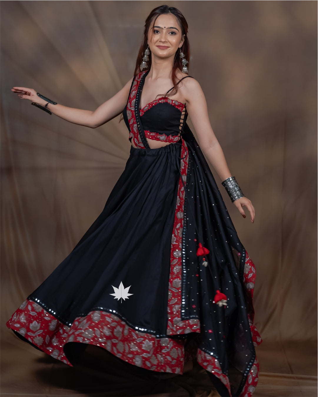 Black and Red Chaniya Choli with Patchwork