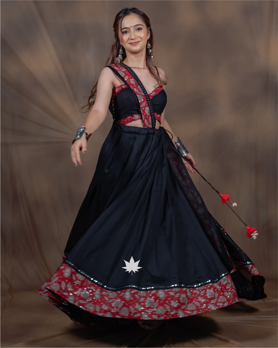 Black and Red Chaniya Choli with Patchwork