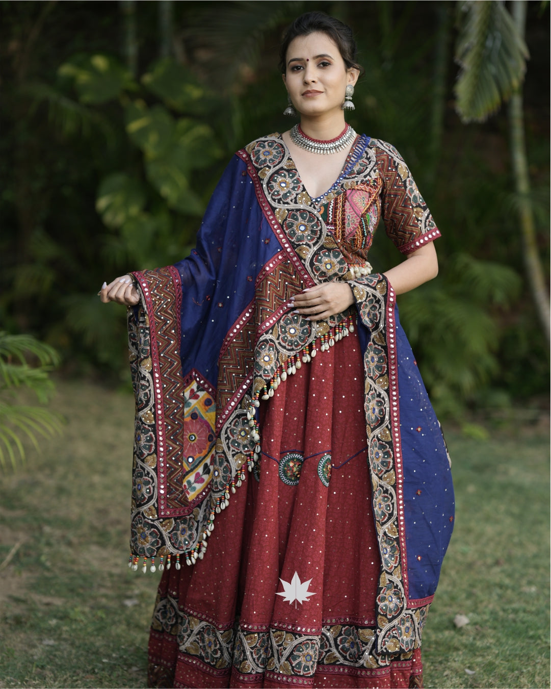 Blue And Maroon Chaniya Choli Set With Gamthi Work