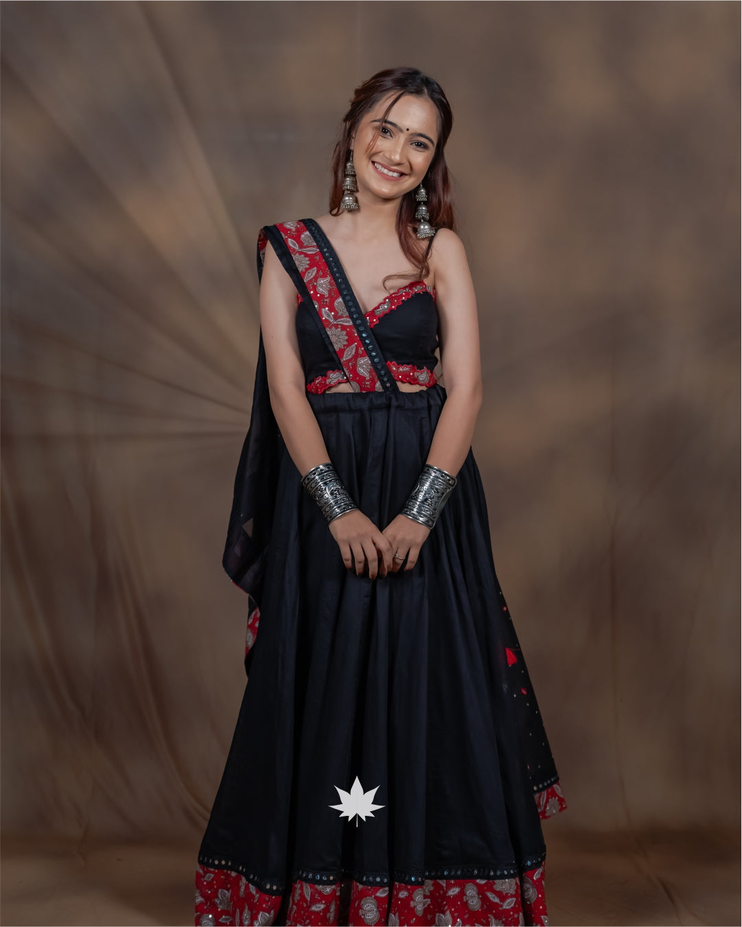 Black and Red Chaniya Choli with Patchwork