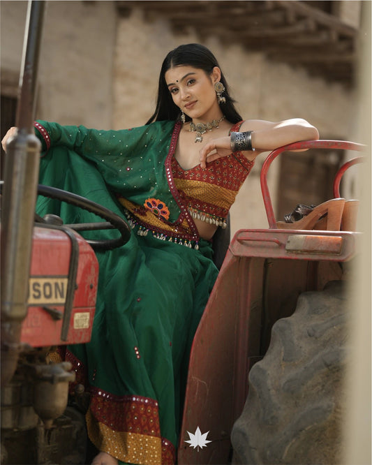 Green Cotton Chaniya Choli Set