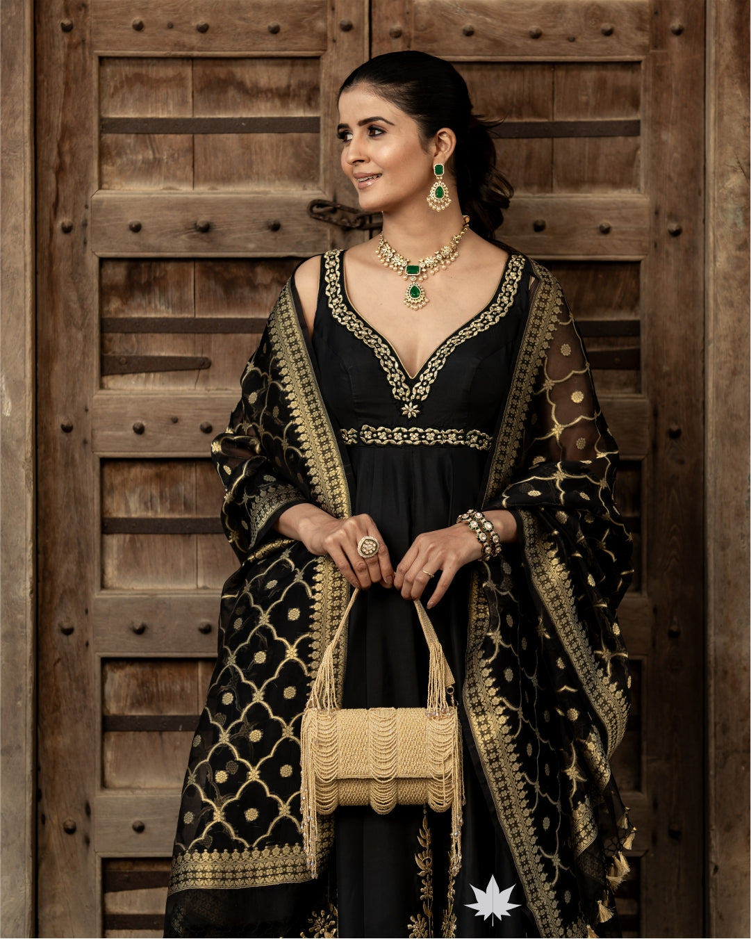 Black Jewel of Jahan – Midnight Black Anarkali with Organza Dupatta