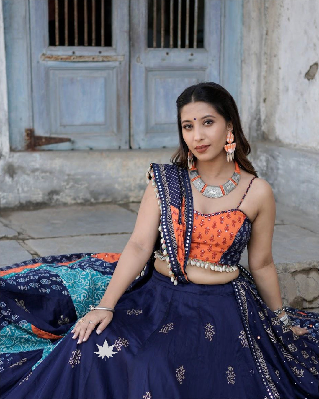 Navy Blue Cotton Chaniya Choli Set
