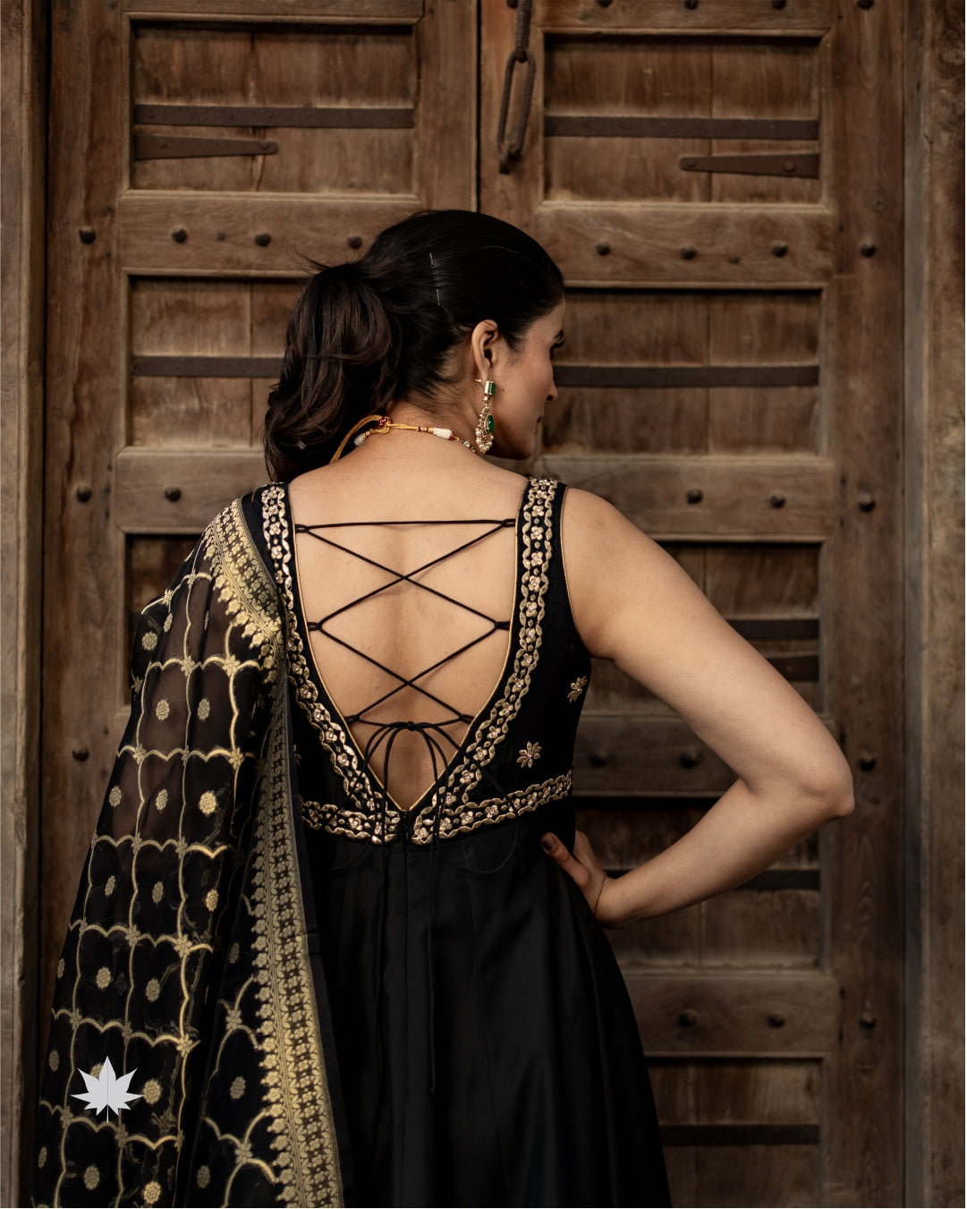 Black Jewel of Jahan – Midnight Black Anarkali with Organza Dupatta