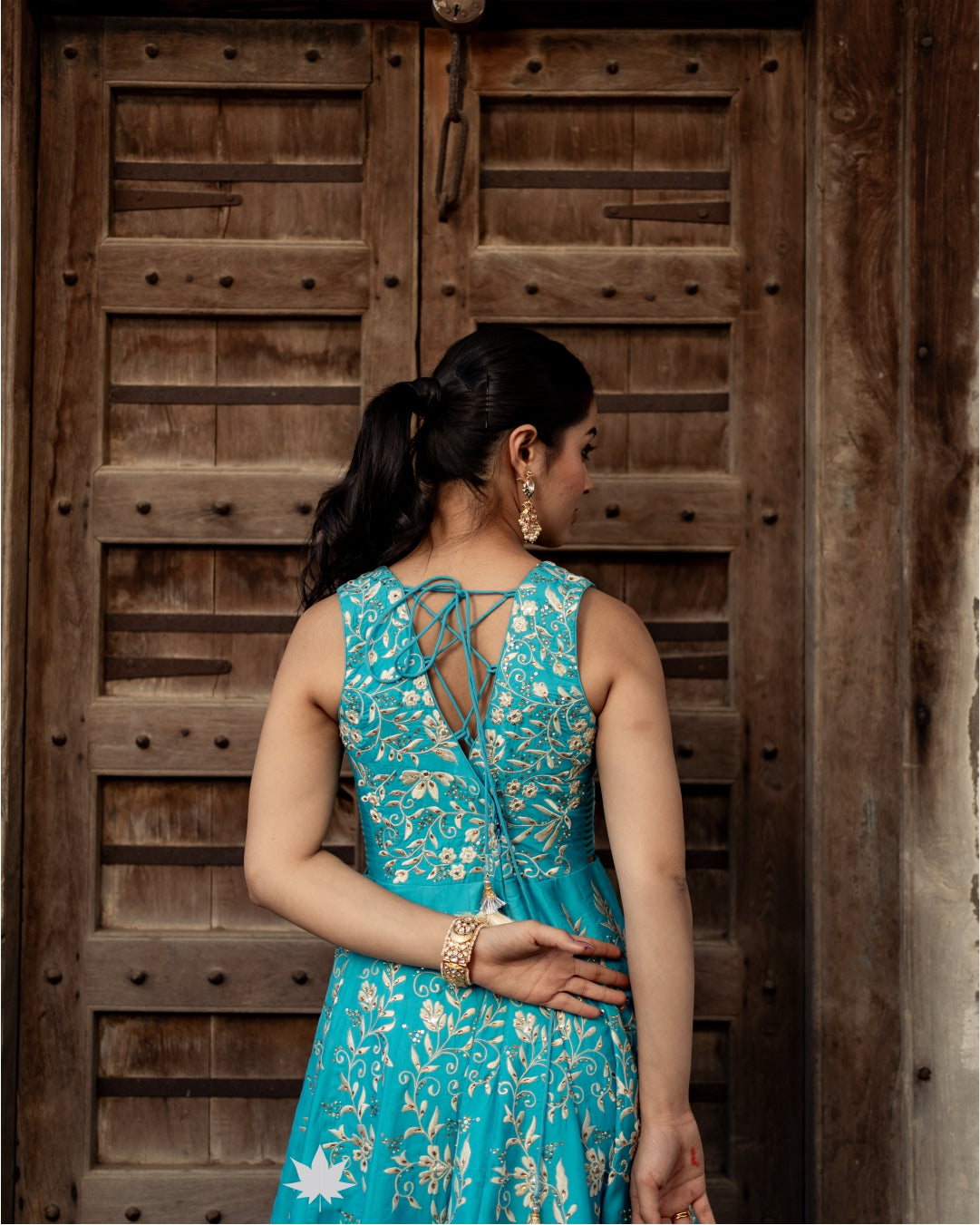 Moonlit Mirage – Aqua Blue Anarkali with Ivory Dupatta