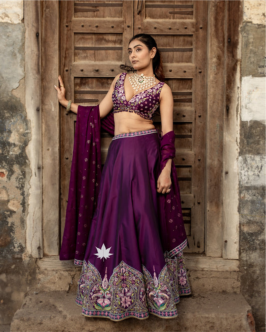 Opulent Aura – Regal Purple Embroidered Lehenga With Jacket
