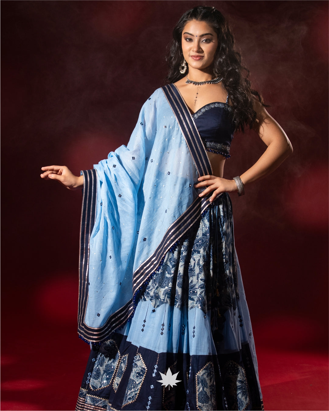 Midnight Sky Blue Bandhej Chaniya Choli