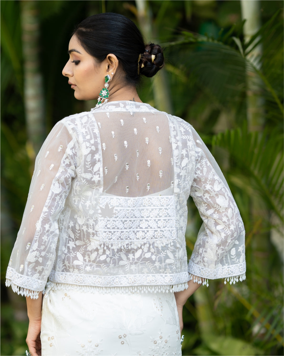 Milky Mirage – Fish Cut Skirt with Net Jacket & Blouse