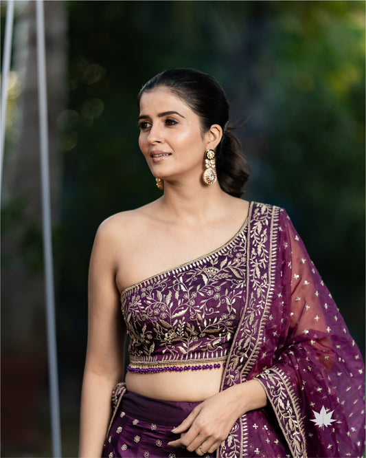 Purple Golden Allure Lehenga – A Regal Symphony