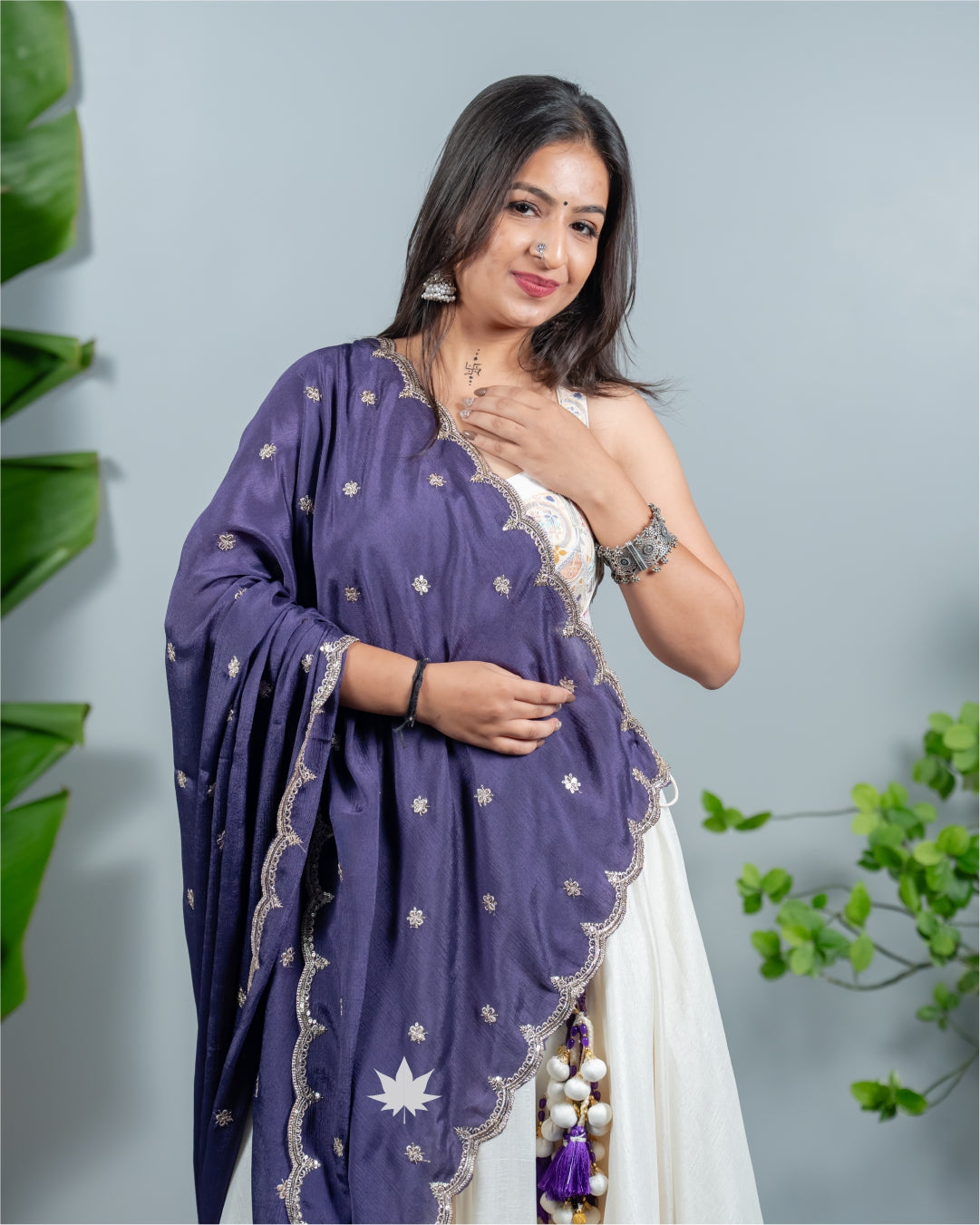 White Chaniya Choli with Blue Dupatta