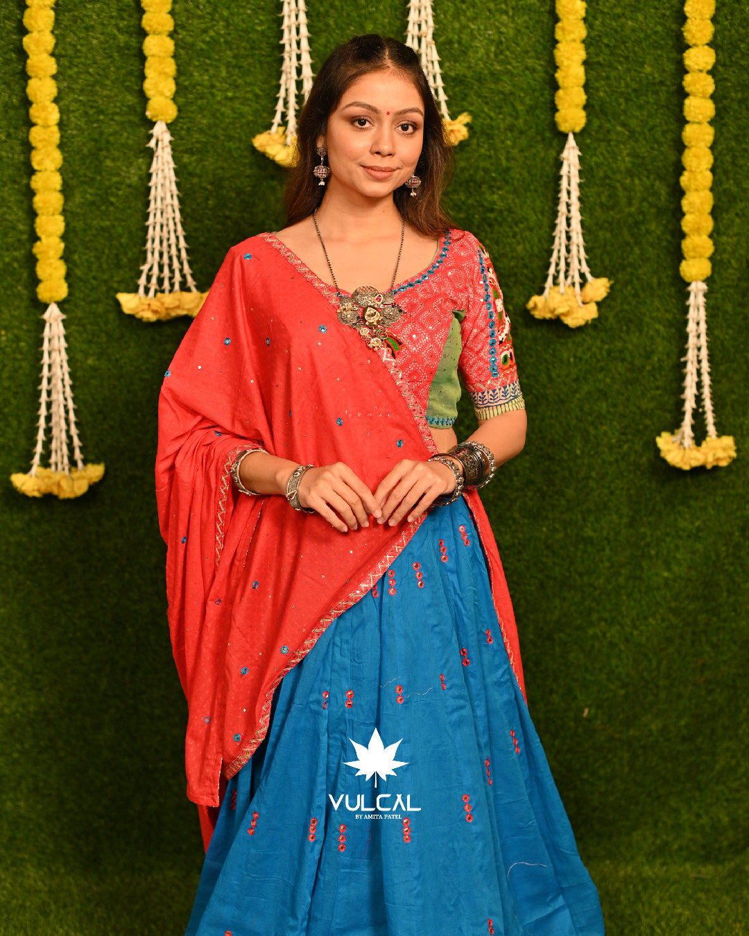 Red & Blue Navratri Chaniya Choli