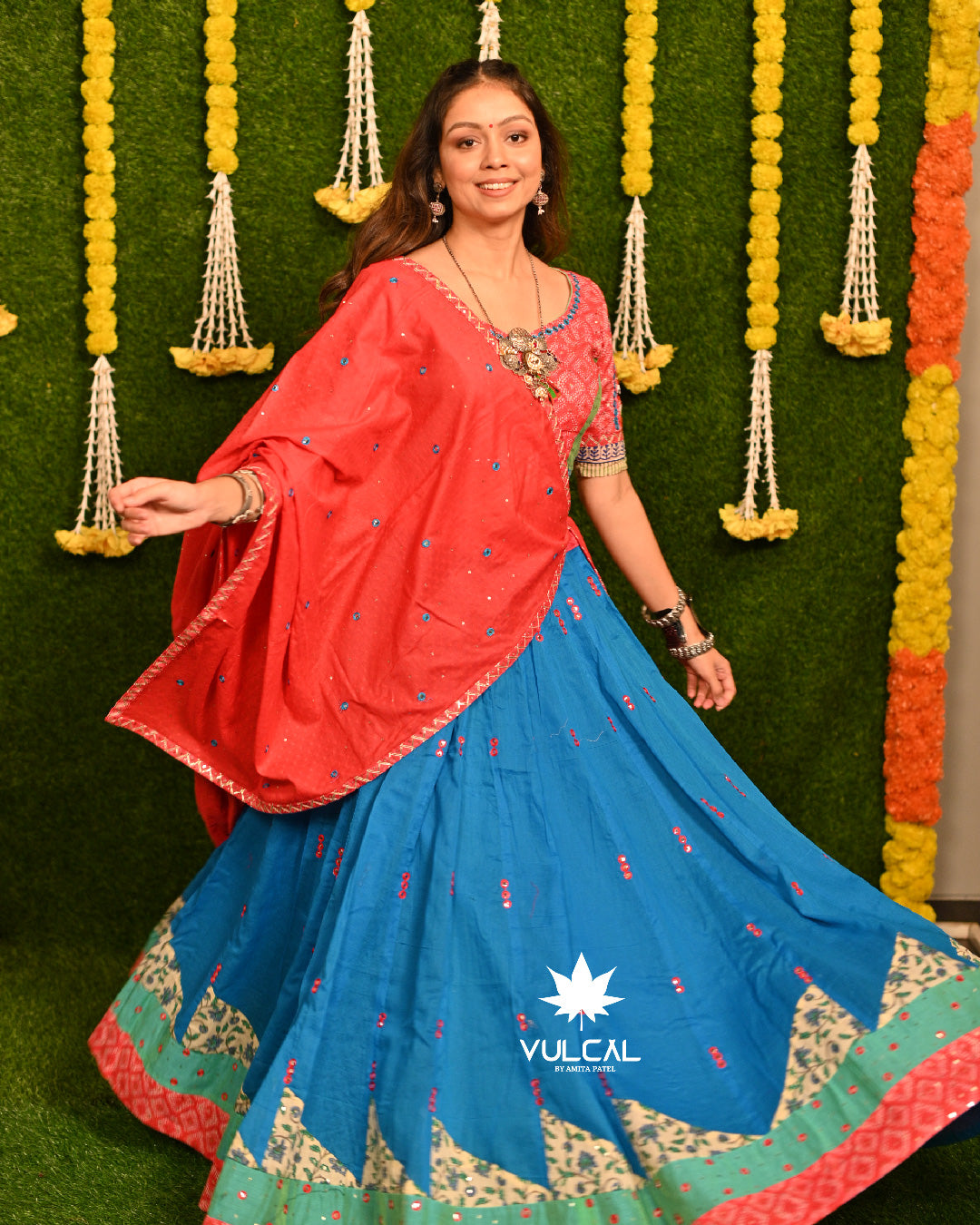 Red & Blue Navratri Chaniya Choli