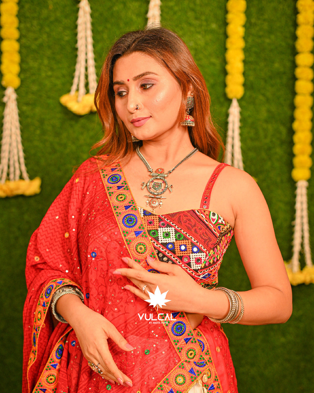 Red & White Navratri Chaniya Choli