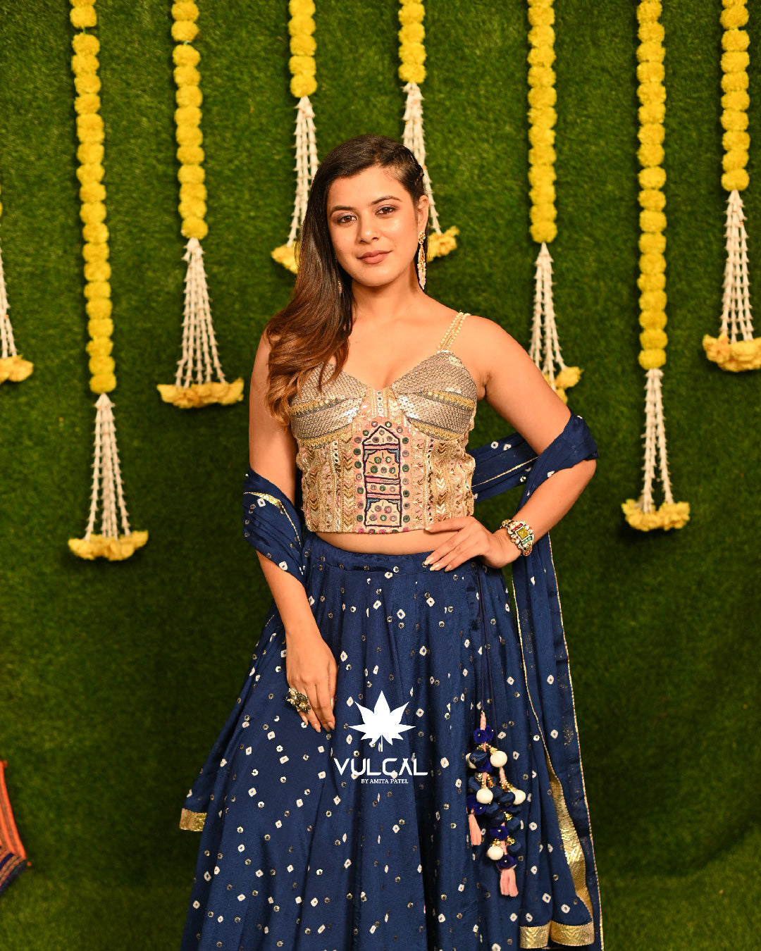 Blue Golden Navratri Chaniya Choli