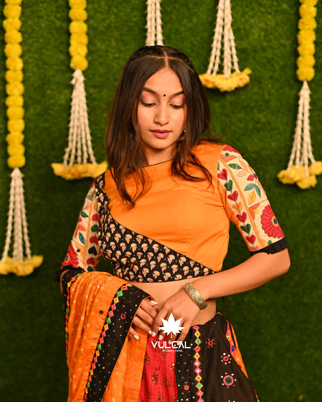Yellow Red Navratri Chaniya choli