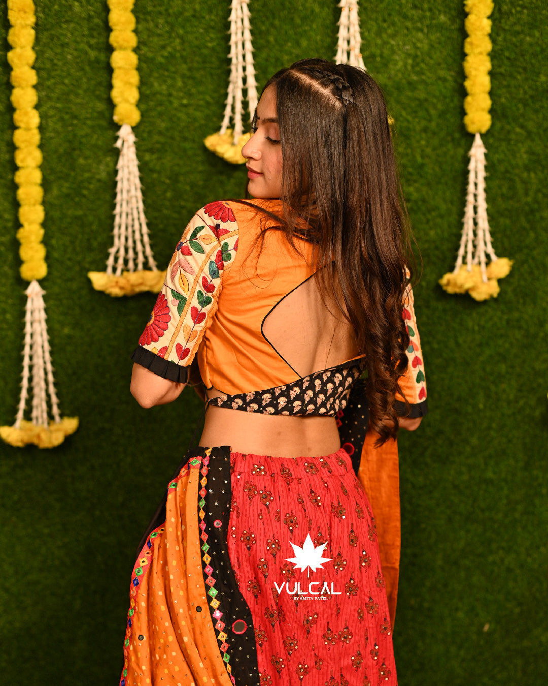 Yellow Red Navratri Chaniya choli