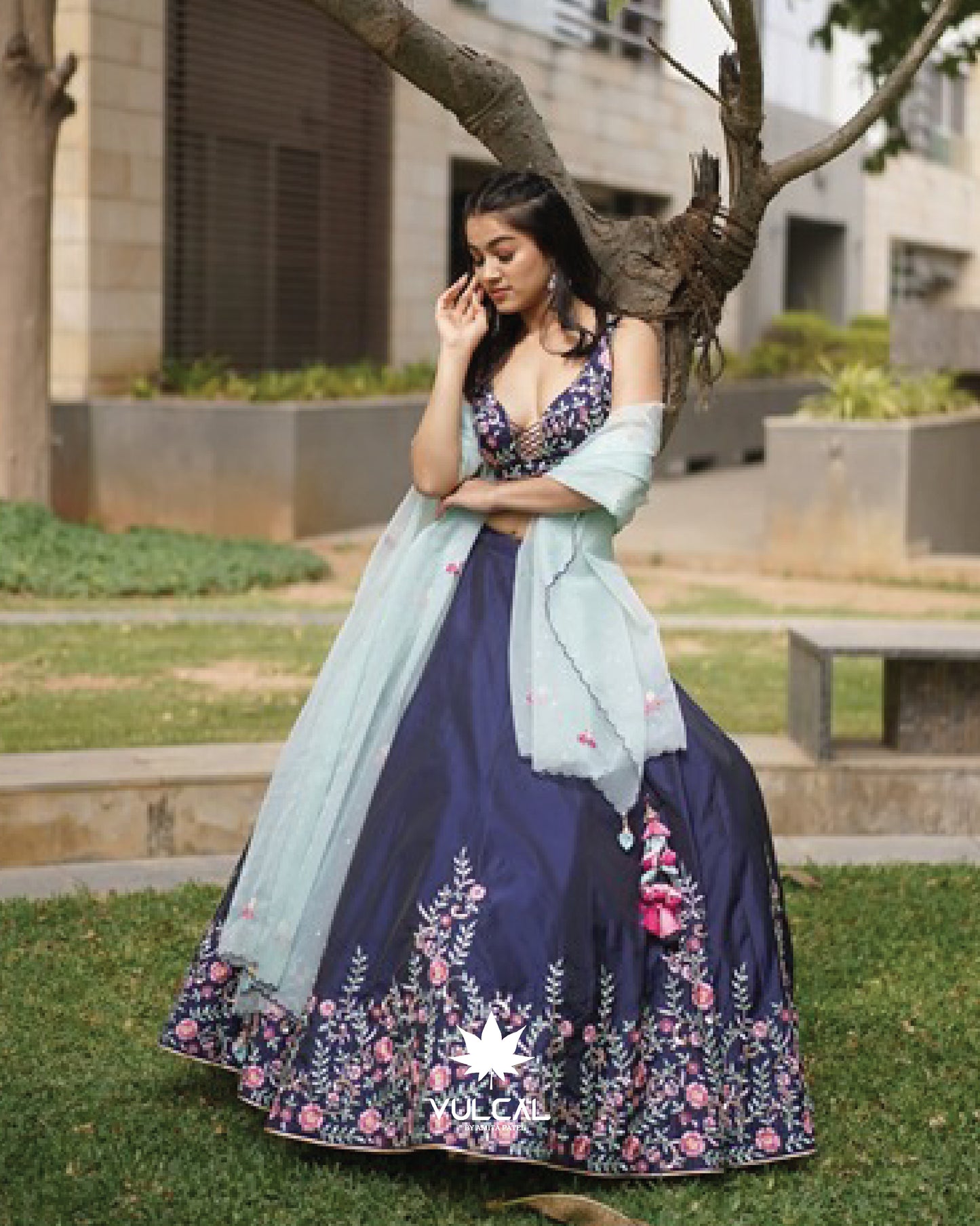 Blue Embroidered Lehenga Set