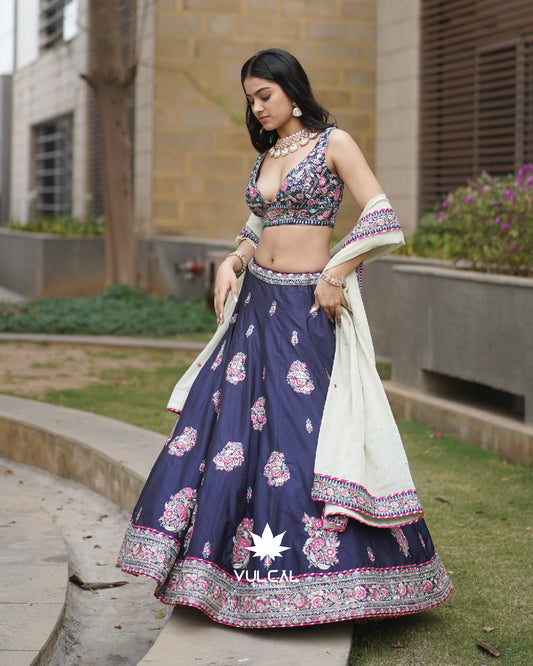 Royal Blue Embroidered Lehenga Set