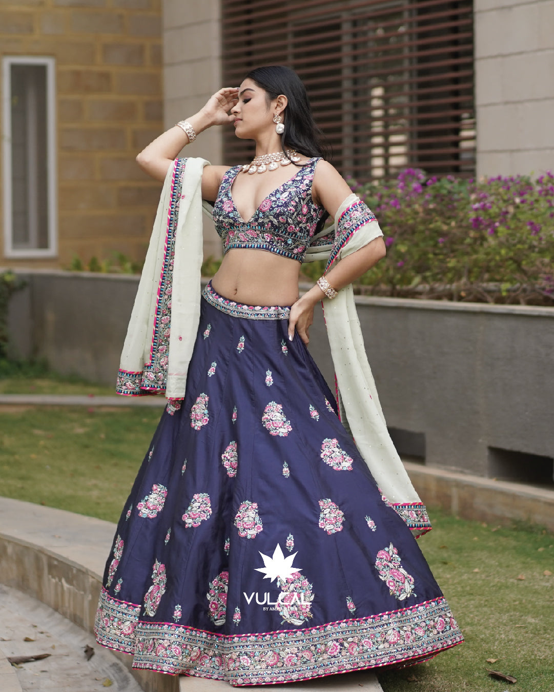 Royal Blue Embroidered Lehenga Set