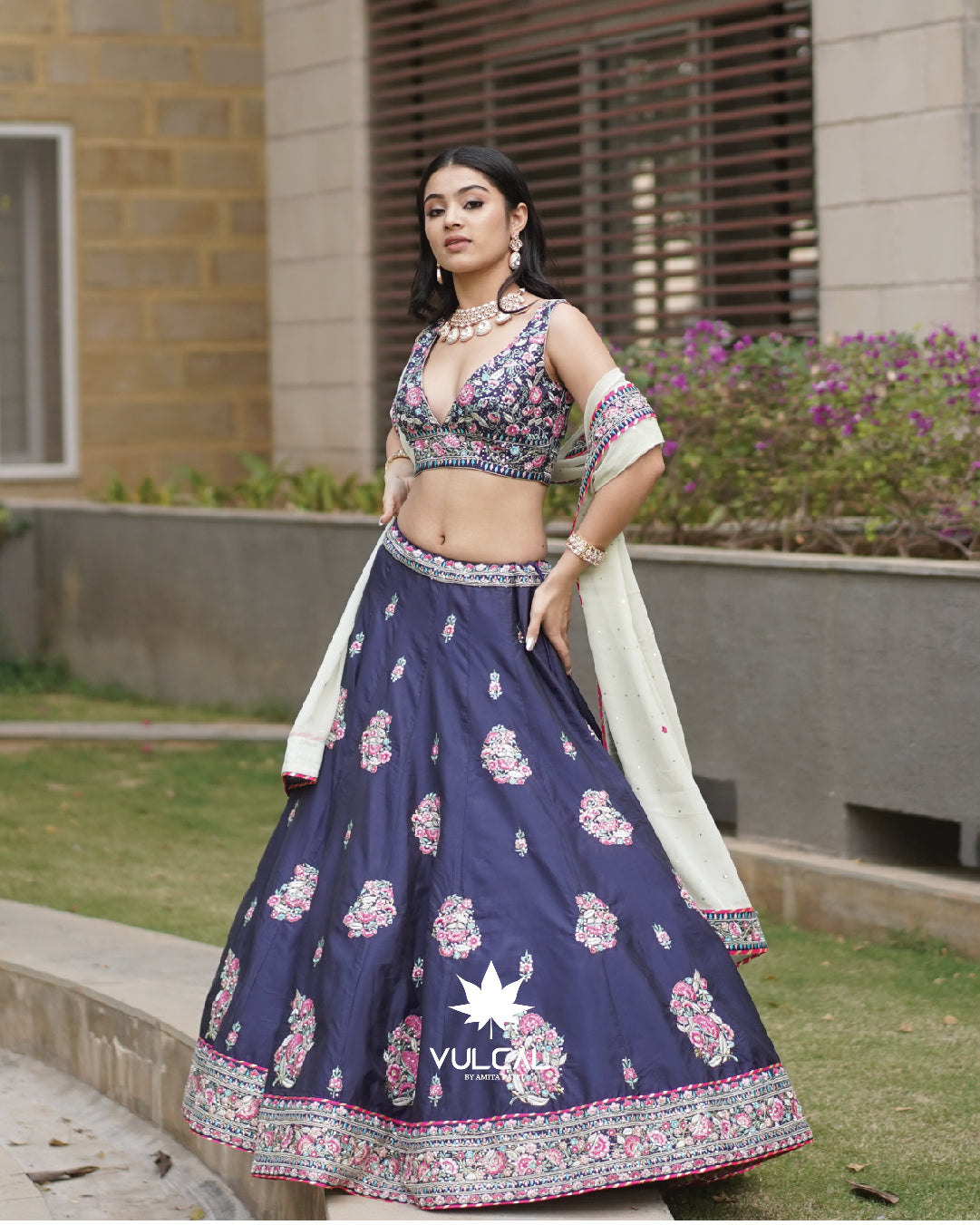 Royal Blue Embroidered Lehenga Set