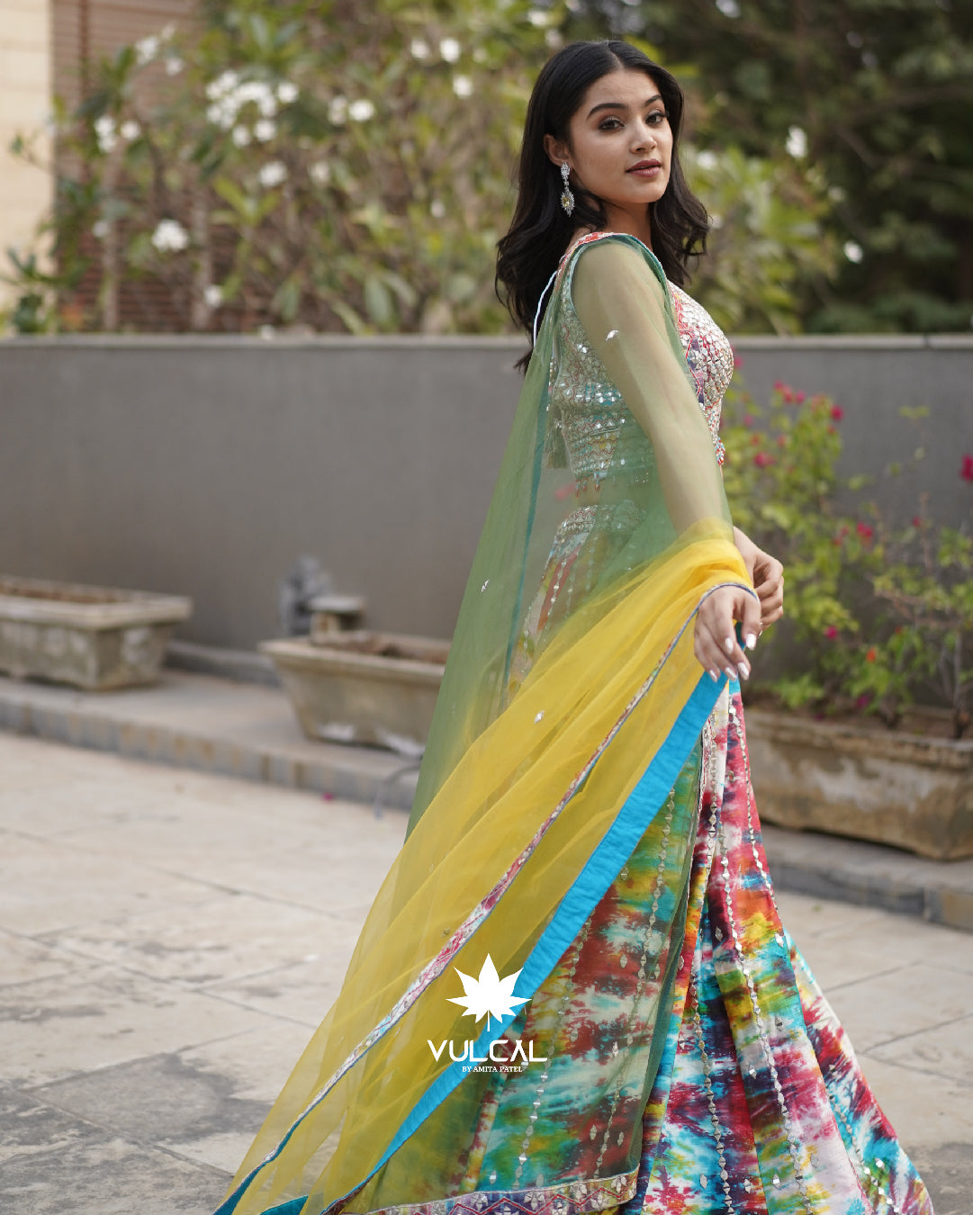 Multicolor Mirror Work Lehenga Set