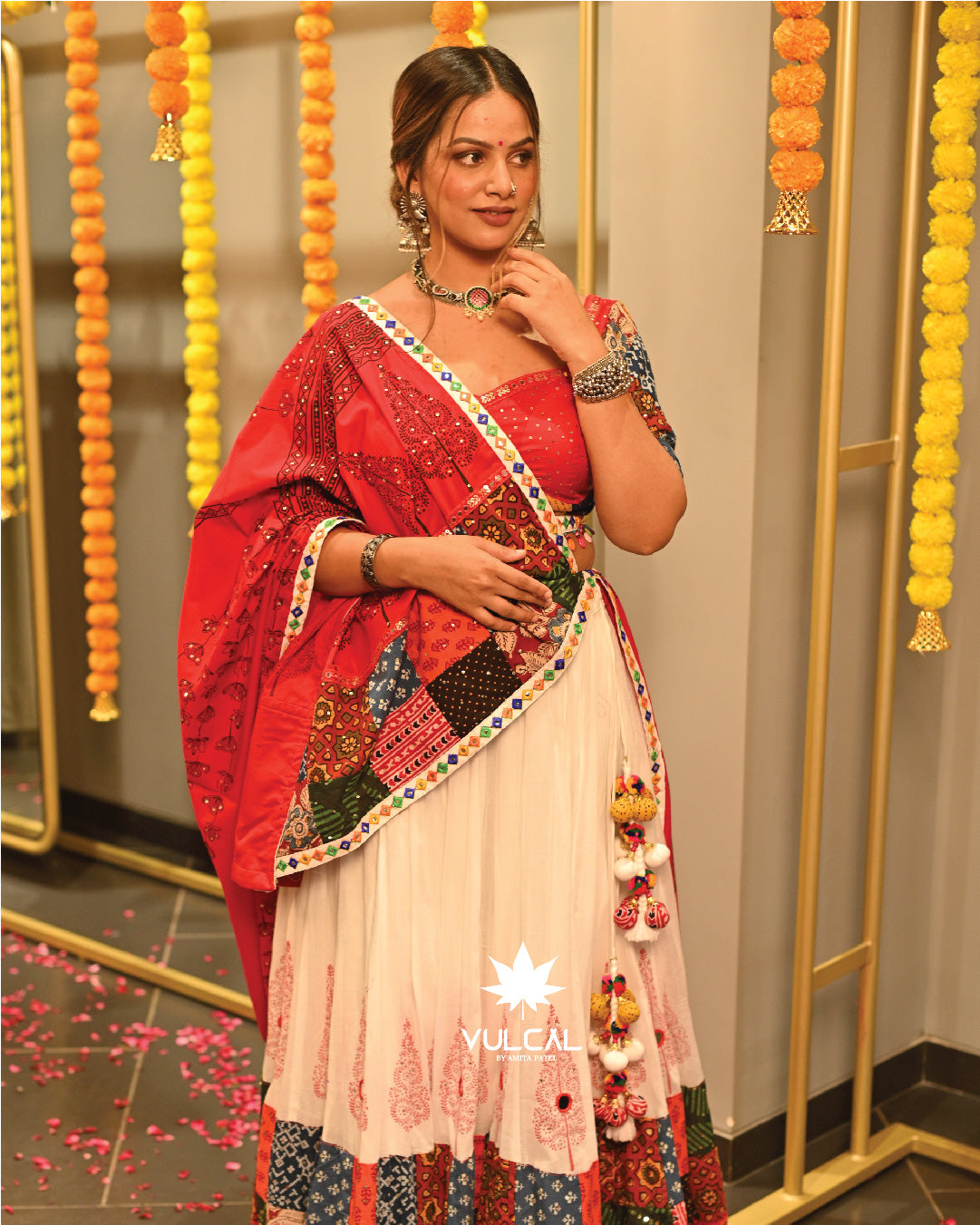 Red & White Navratri Chaniya Choli