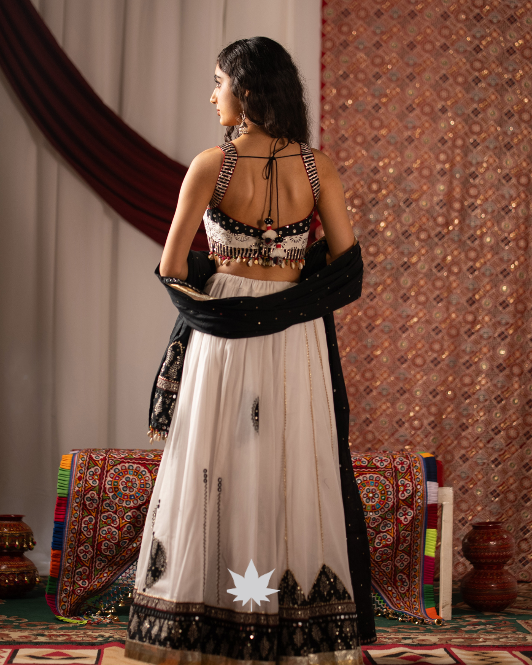 Ivory and Black Cotton Chaniya Choli Set