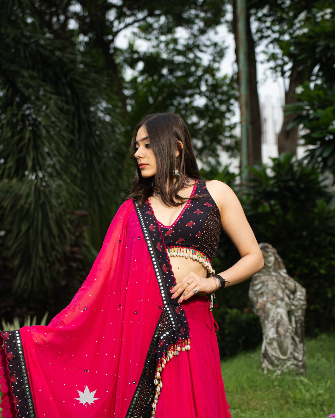 Elegant Pink & Black Mirror Work Chaniya Choli