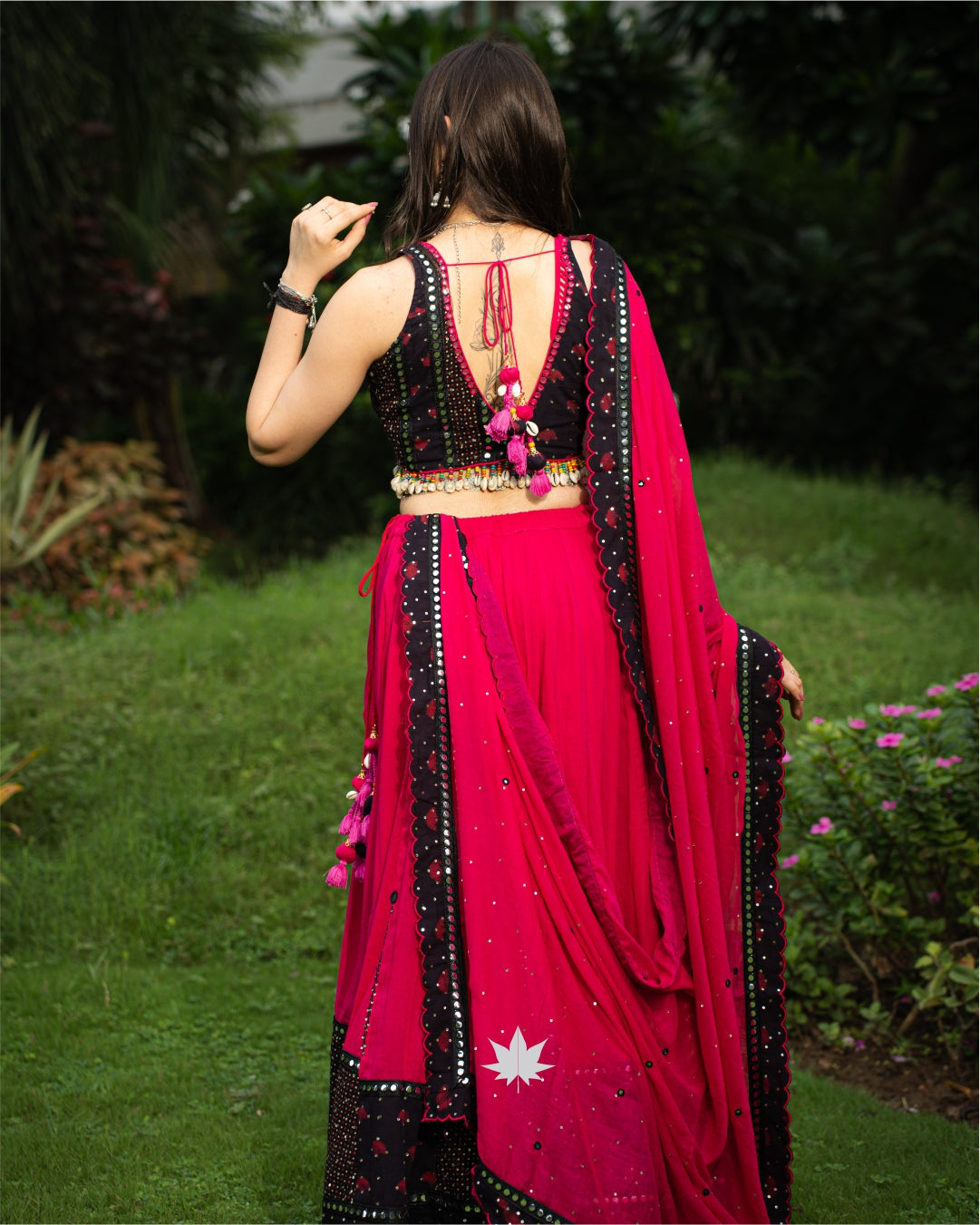 Elegant Pink & Black Mirror Work Chaniya Choli
