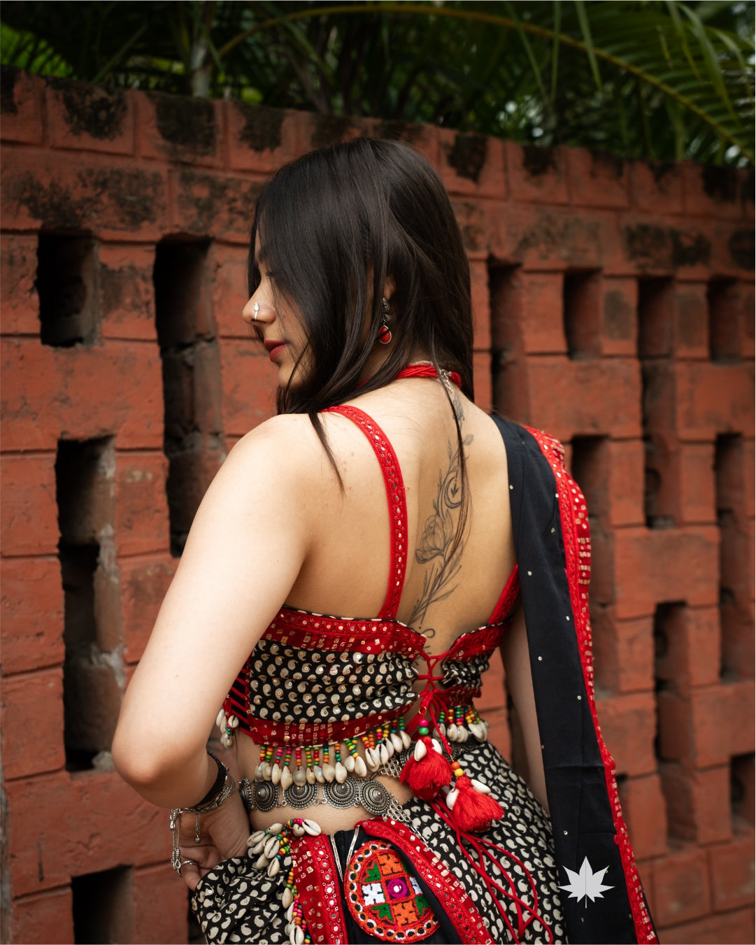 Charcoal Black Mirror Work Chaniya Choli Set with Contrast Border