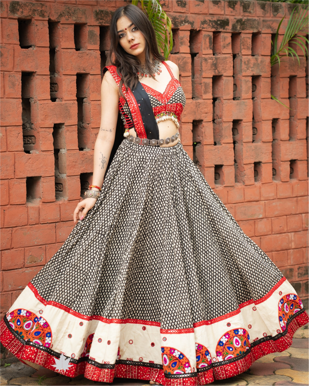 Charcoal Black Mirror Work Chaniya Choli Set with Contrast Border