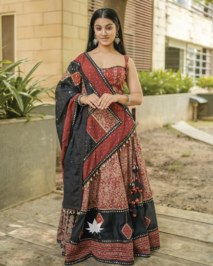 Black and maroon patchwork chaniya choli set