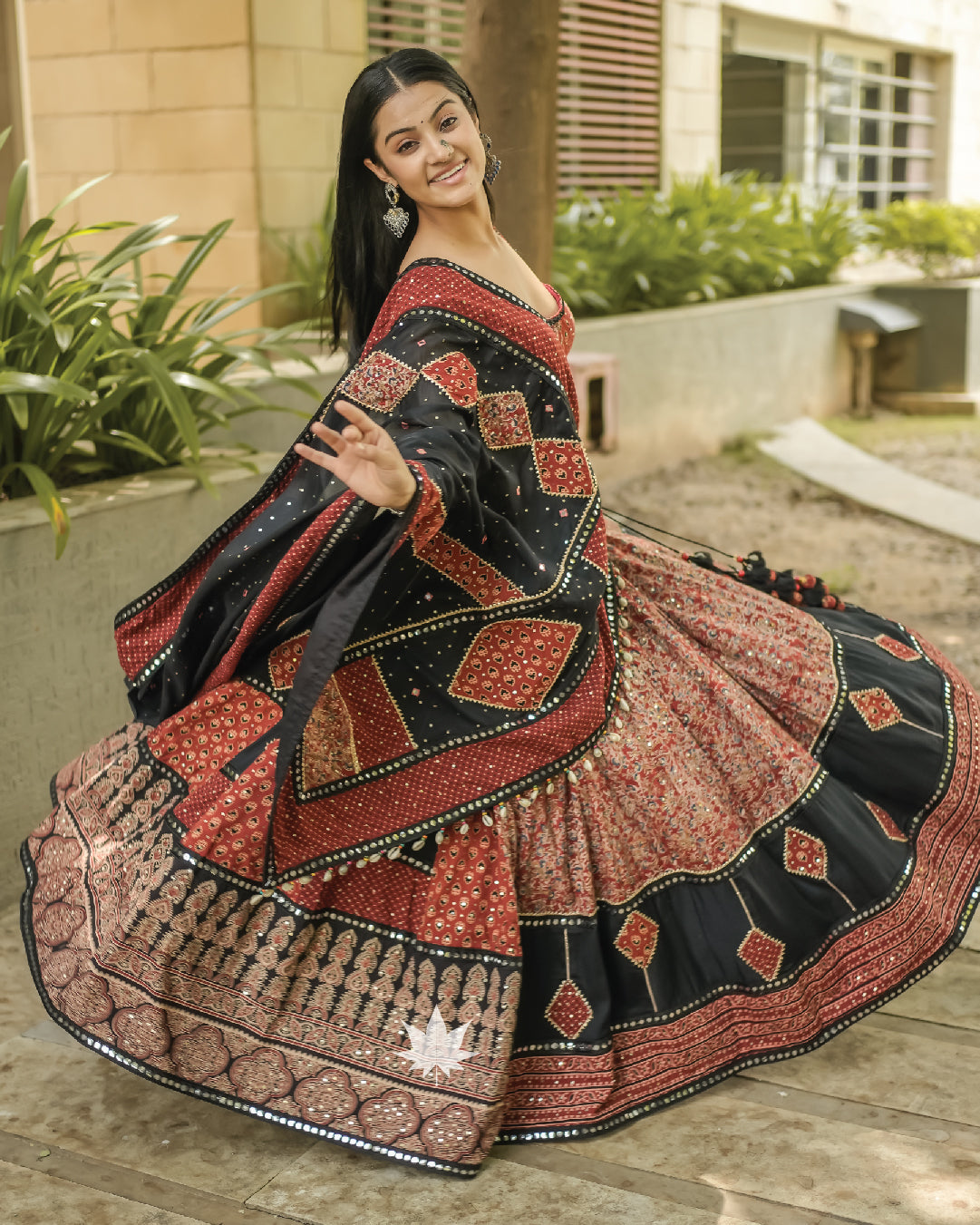 Black and maroon patchwork chaniya choli set