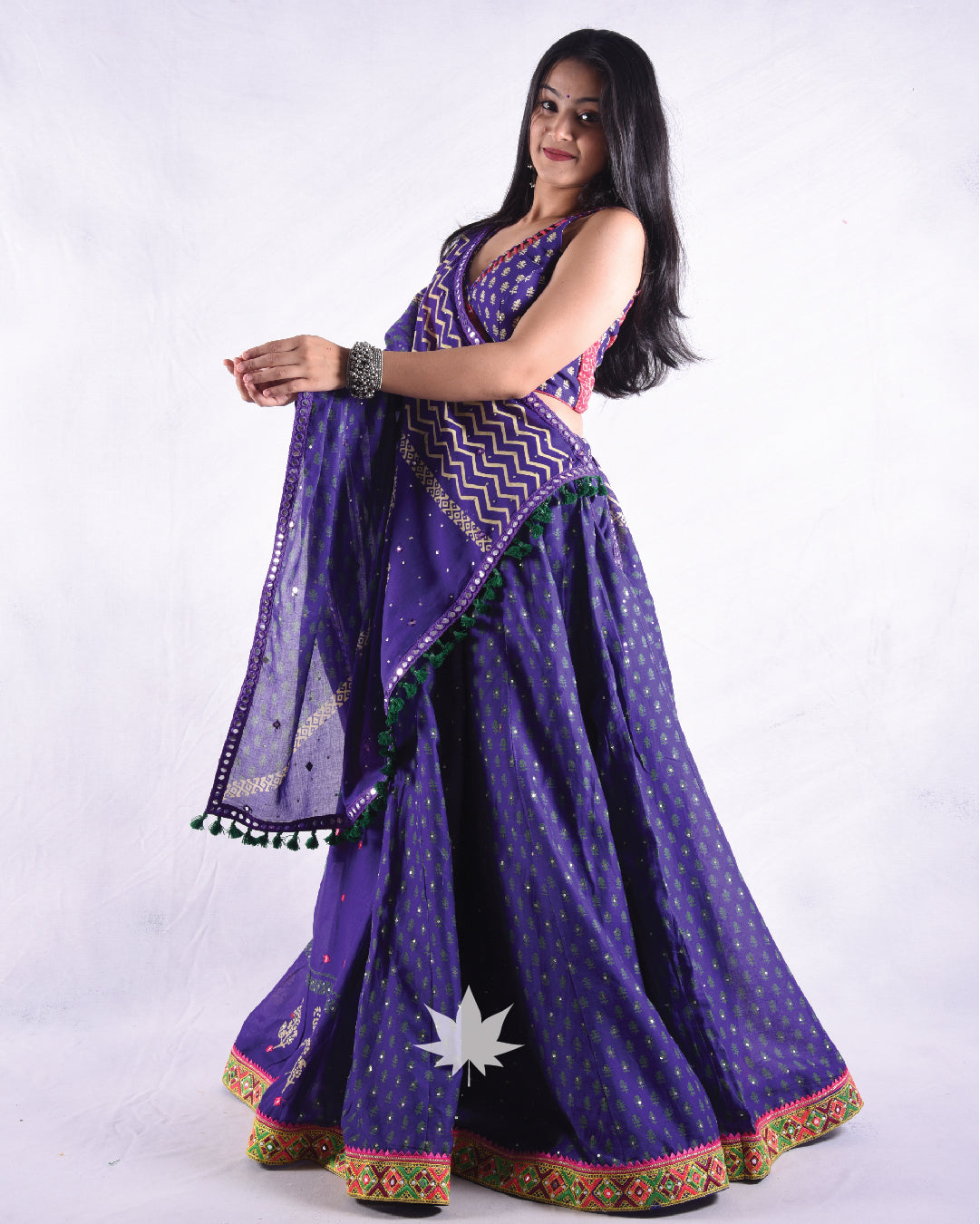 Purple Block Print Chaniya Choli Set