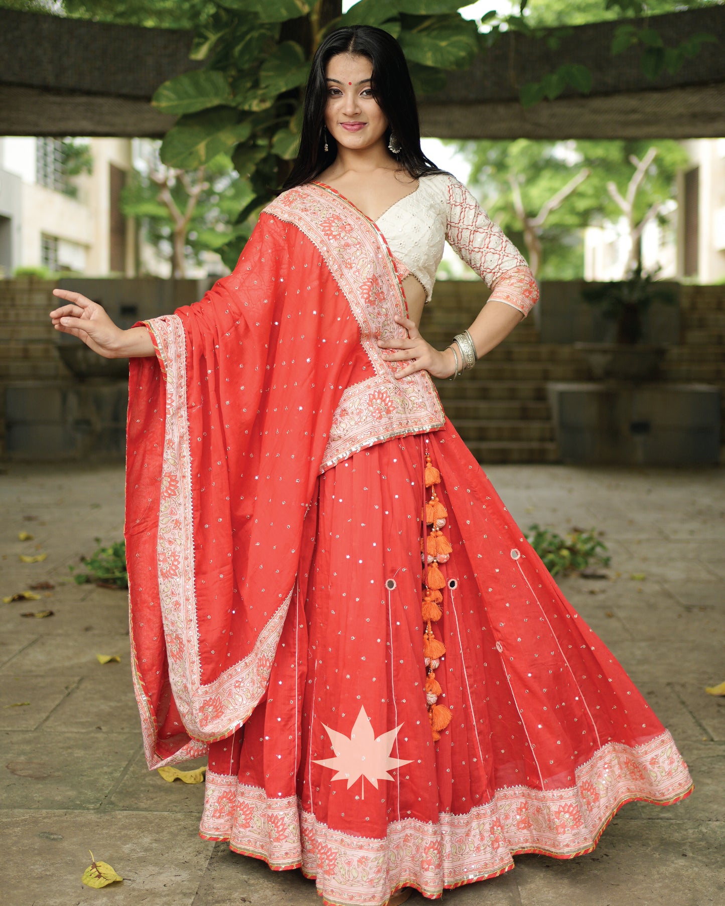 Red And Off White Chaniya Choli Set