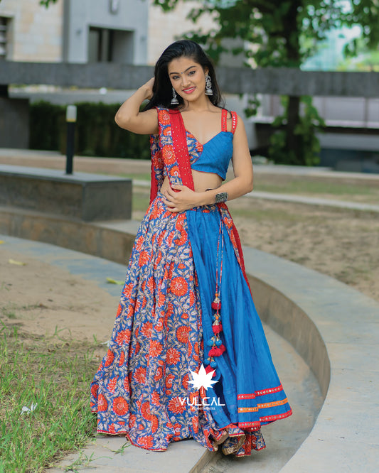 Blue & Red Navratri Chaniya Choli