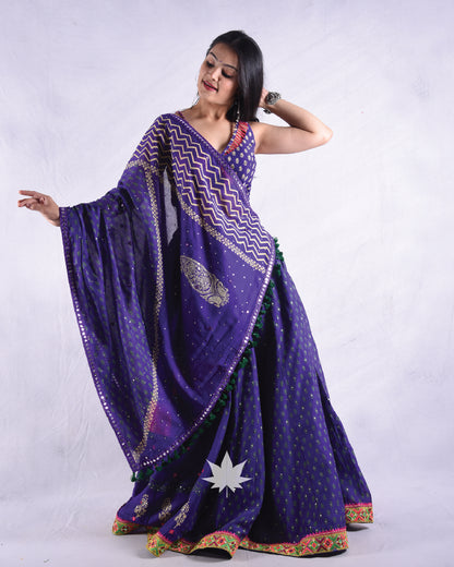 Purple Block Print Chaniya Choli Set